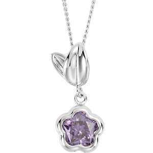 BFlower&trade; Purple CZ Flower Necklace with Gift Box