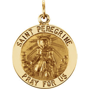 14K Yellow 18mm Round St. Peregrine Medal