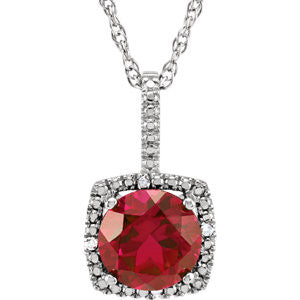 Sterling Silver 7mm Lab-Grown Ruby & .015 CTW Diamond 18" Necklace