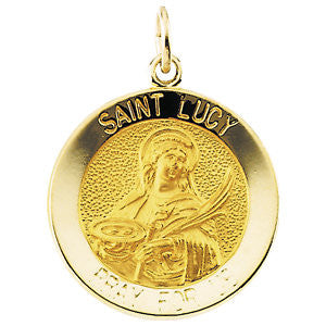 14K Yellow 12mm Round St. Lucy Medal