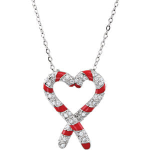 Sterling Silver Cubic Zirconia Candy Cane Legend 18" Necklace