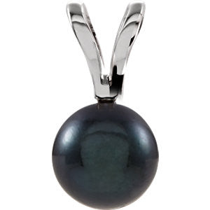 14K White 6mm Black Akoya Pearl Pendant