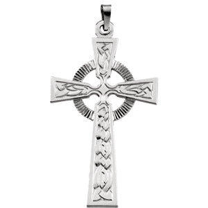 14K White 40x25mm Fancy Celtic Cross Pendant