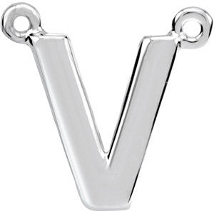 14K White Letter "V" Block Initial Necklace Center