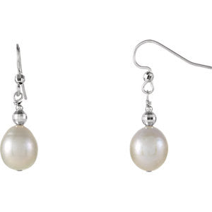 Sterling Silver 10-11mm Freshwater Cultured Pearl Dangle Earrings