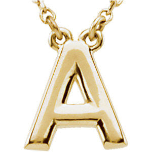 14K Yellow Letter "A" Block Initial 16" Necklace