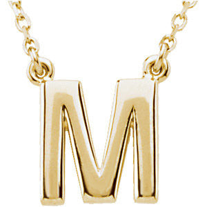 14K Yellow Letter "M" Block Initial 16" Necklace