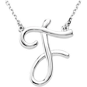 Sterling Silver "F" Script Initial 16" Necklace