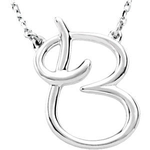 Sterling Silver "B" Script Initial 16" Necklace