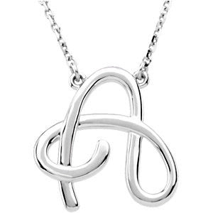 Sterling Silver "A" Script Initial 16" Necklace