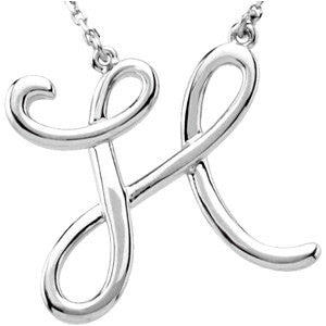 Sterling Silver "H" Script Initial 16" Necklace