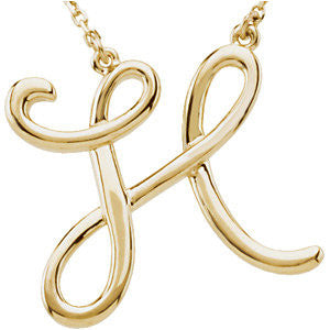 14K Yellow "H" Script Initial 16" Necklace