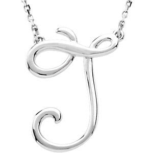 14K White "J" Script Initial 16" Necklace