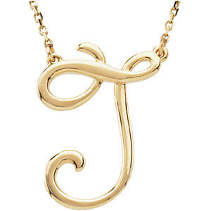 14K Yellow "J" Script Initial 16" Necklace