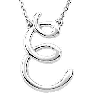 14K White "E" Script Initial 16" Necklace