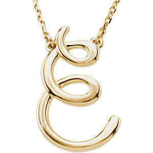 14K Yellow "E" Script Initial 16" Necklace