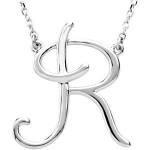 Sterling Silver "R" Script Initial 16" Necklace