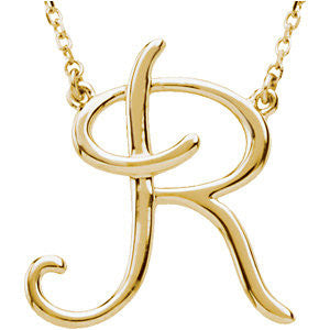 14K Yellow "R" Script Initial 16" Necklace