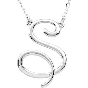 14K White "S" Script Initial 16" Necklace