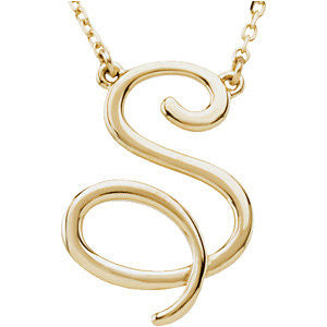 14K Yellow "S" Script Initial 16" Necklace