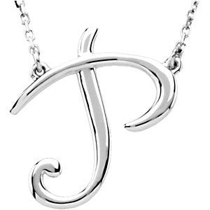 Sterling Silver "P" Script Initial 16" Necklace