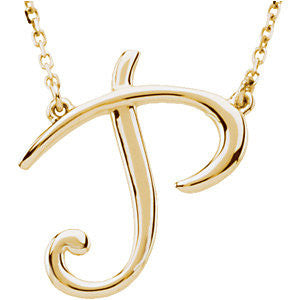 14K Yellow "P" Script Initial 16" Necklace