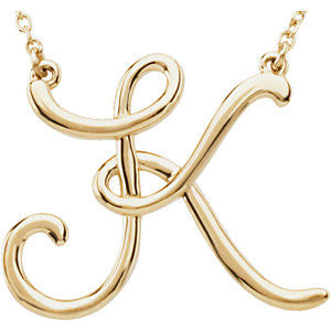 14K Yellow "K" Script Initial 16" Necklace