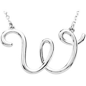 Sterling Silver "W" Script Initial 16" Necklace