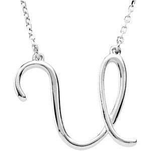 Sterling Silver "U" Script Initial 16" Necklace