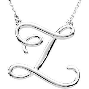 Sterling Silver "Z" Script Initial 16" Necklace