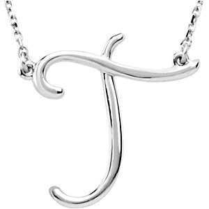 Sterling Silver "T" Script Initial 16" Necklace