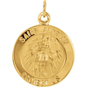 14K Yellow 14.75mm Round St. Florian Medal