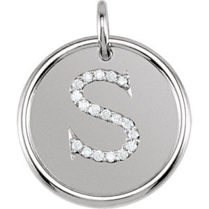 14K White 1-10 CTW Diamond Initial "S" Pendant