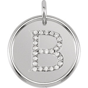 14K White 1-8 CTW Diamond Initial "B" Pendant