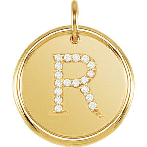 14K Yellow 1-10 CTW Diamond Initial "R" Pendant