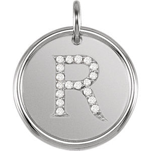 Sterling Silver 1-10 CTW Diamond Initial "R" Pendant