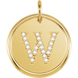 14K Yellow 1-10 CTW Diamond Initial "W" Pendant