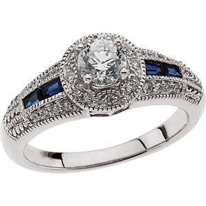 14K White Blue Sapphire & 3-4 CTW Diamond Engagement Ring