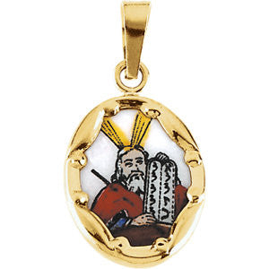 14K Yellow 13x10mm Moses Hand-Painted Porcelain Medal