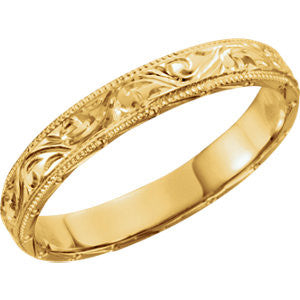 14K Yellow 3mm Hand Engraved Band Size 7