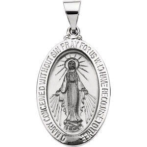 14K White 23x16mm Hollow Miraculous Medal