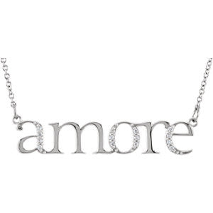 14K Yellow .08 CTW Diamond "Amore'" 16.3" Necklace