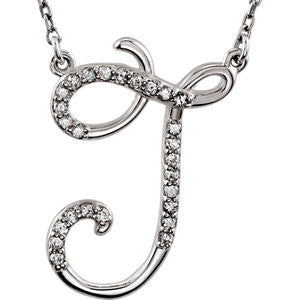 Sterling Silver Letter "J" 1-8 CTW Diamond Initial 16" Necklace