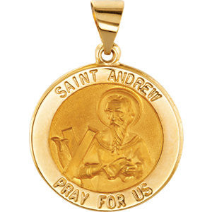 14K Yellow 18.5mm Round Hollow St. Andrew Medal