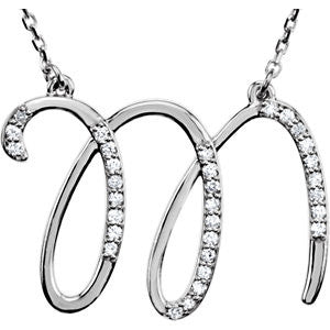 Sterling Silver Letter "M" 1-8 CTW Diamond Initial 16" Necklace