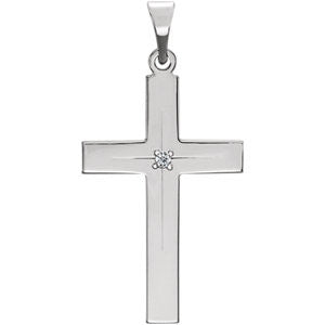 14K White 22x14mm Diamond Cross Pendant