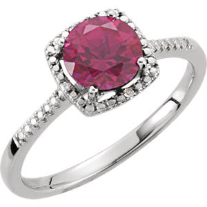 Sterling Silver Created Ruby & .01 CTW Diamond Ring