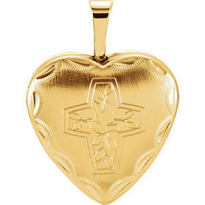 14K Yellow 16.25x15.75mm Cross & Dove Heart Locket