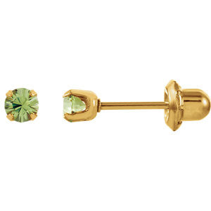 24K Yellow with Stainless Steel Solitaire "August" Birthstone Piercing Earrings