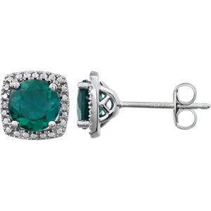 Sterling Silver Created Emerald & .015 CTW Diamond Earrings